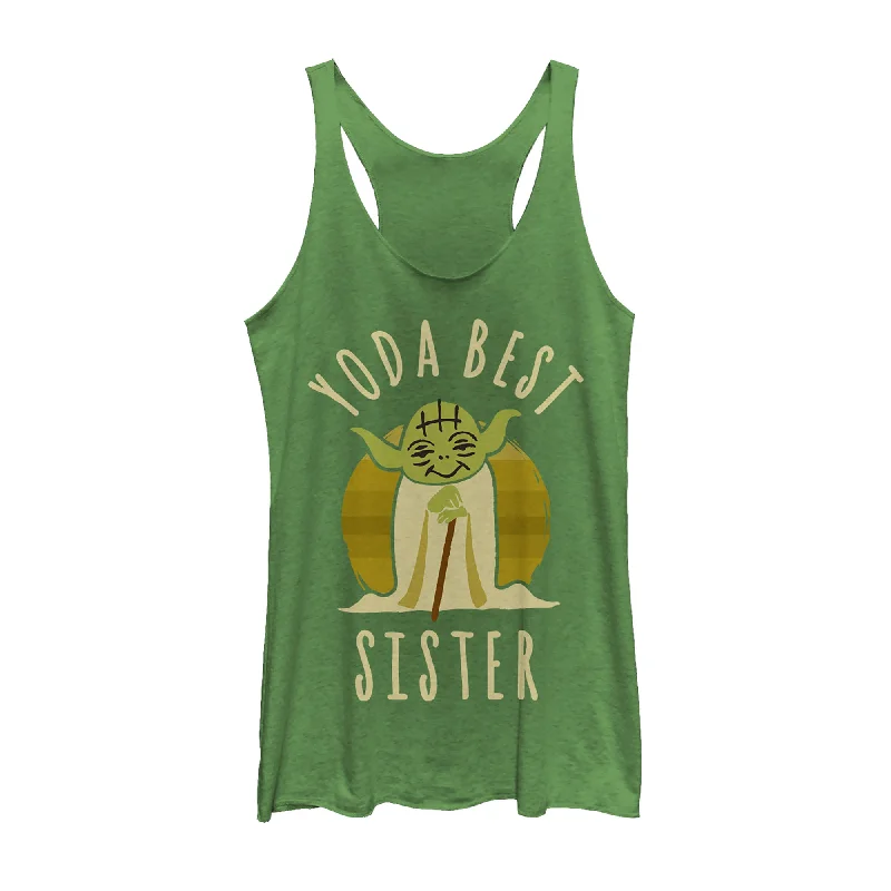 Women's Star Wars Yoda Best Sister Cartoon Racerback Tank Top baby blue tank
