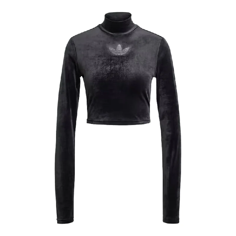 adidas Long Sleeve Rhinestone Trefoil Velvet Crop Top Beaded Sequined Faux Fur