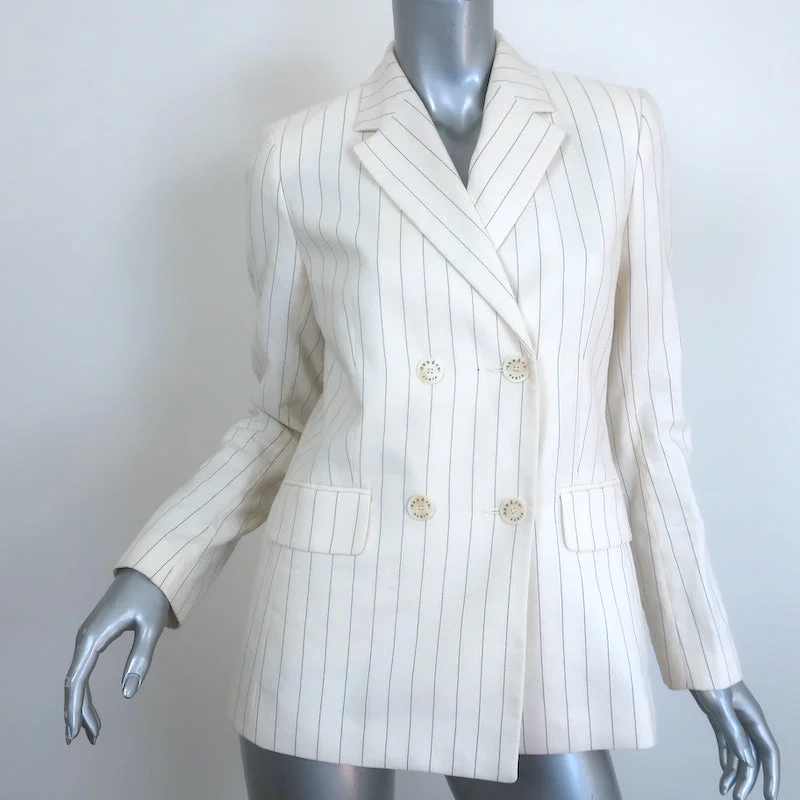 Sandro Pinstripe Blazer Cream Cotton-Blend Size 36 Double Breasted Jacket Fleece Jacket Down Jacket Feather Jacket