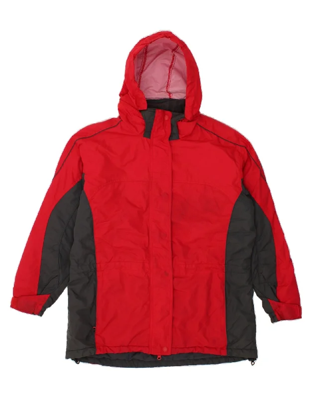 COLUMBIA Womens Hooded Windbreaker Jacket UK 16 Large Red Colourblock Toggled Jacket Drawstring Jacket Belted Jacket