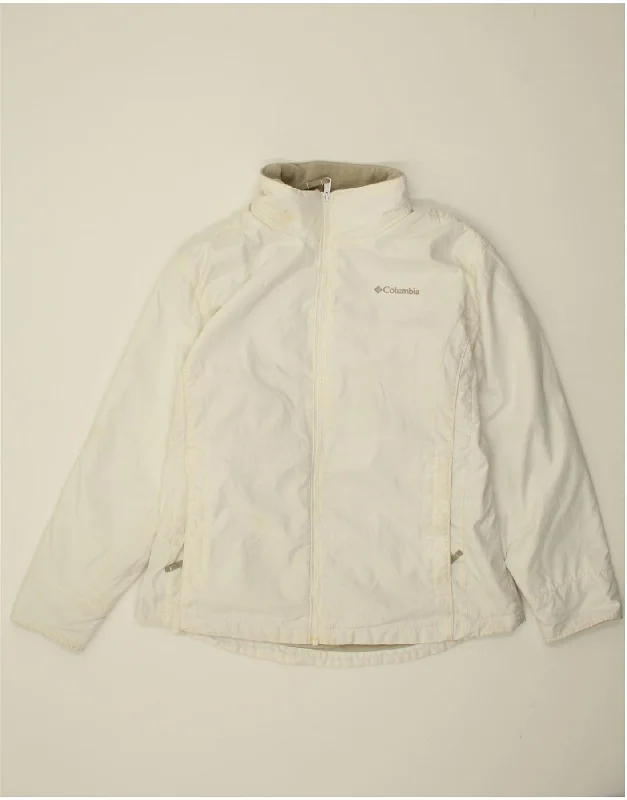 COLUMBIA Womens Windbreaker Jacket UK 16 Large White Polyester Notch Collar Jacket Peter Pan Collar Jacket Cowl Neck Jacket