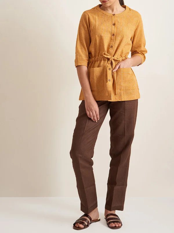 Utility drawstring jacket-Ocher V-Neck Jacket Boat Neck Jacket Square Neck Jacket