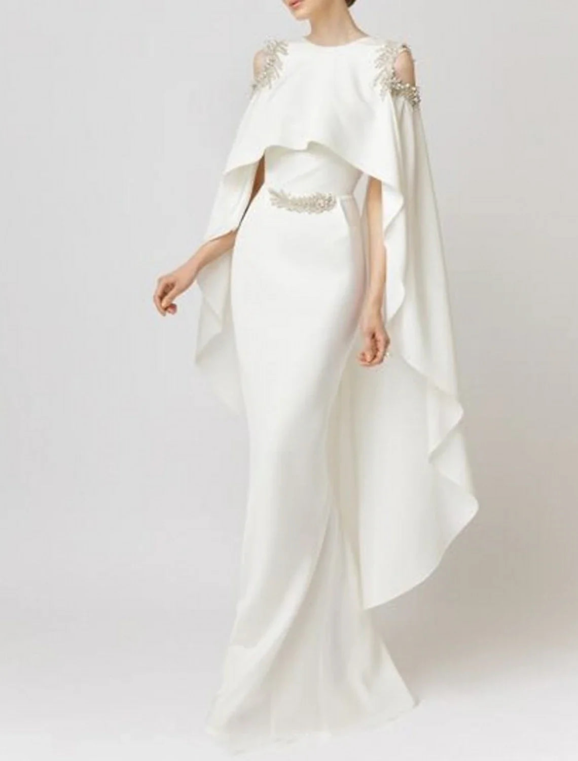 Mermaid / Trumpet Evening Gown Elegant Dress Formal Wedding Guest Floor Length Sleeveless Jewel Neck Capes Stretch Chiffon with Appliques Tunics Essential wardrobe Mermaid / Trumpet Evening Gown Elegant Dress Formal Wedding Guest Floor Length Sleeveless Jewel Neck Capes Stretch Chiffon with Appliques Tunics Essential wardrobe