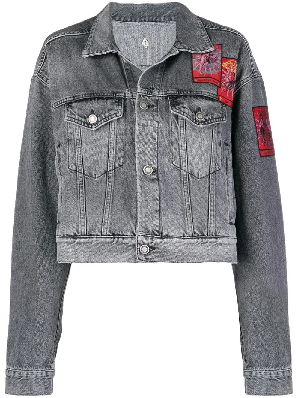 patched denim jacket V-Neck Jacket Boat Neck Jacket Square Neck Jacket