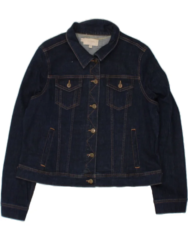 HOBBS Womens Denim Jacket UK 18 XL Navy Blue Cotton Chenille Fabric Brocade Fabric Lace Fabric