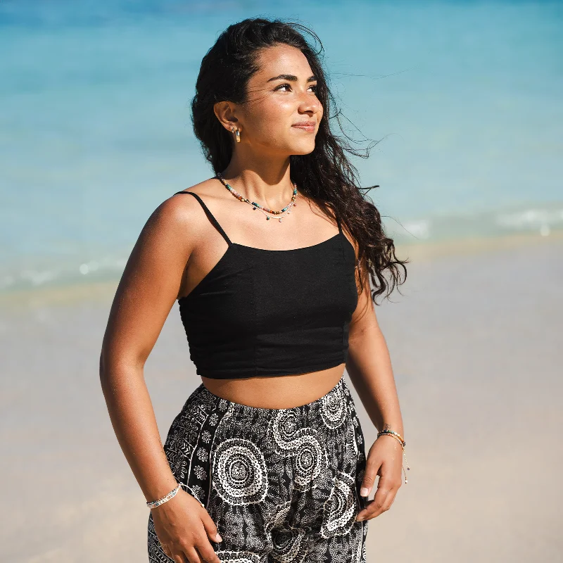 LOTUS AND LUNA X HIC OASIS WOMENS CROP TOP - BLACK Mesh Blend Leather Blend Suede Blend