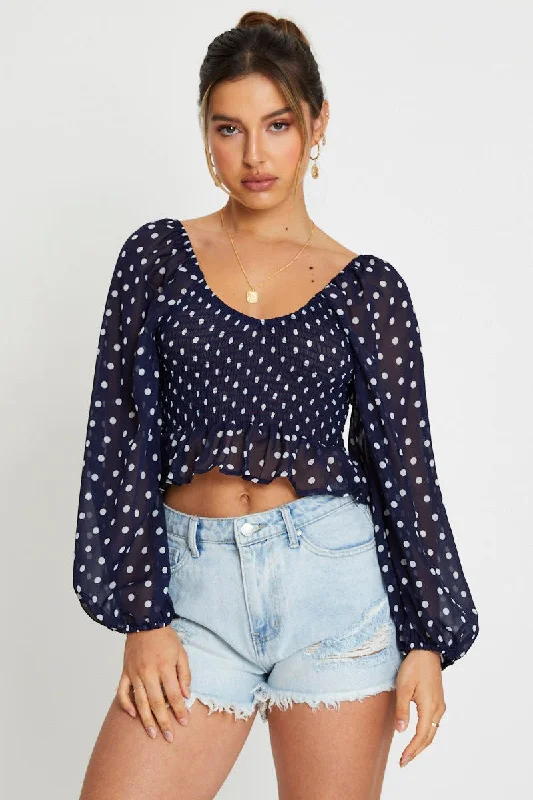 Polka Dot Crop Top Long Sleeve Thin Crop Top Open Front Quick Dry