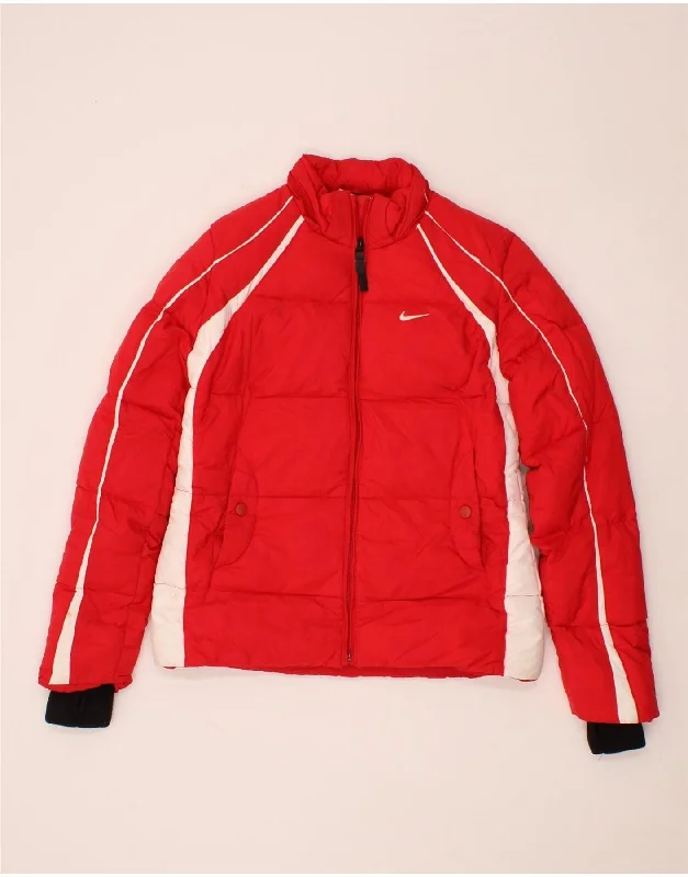 NIKE Womens Loose Fit Padded Jacket UK 8/10 Small Red Colourblock Denim Jacket Leather Jacket Suede Jacket