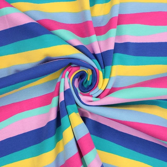 Pastel Rainbow Stripe Cotton Jersey Fabric Jet Black Jersey Tee