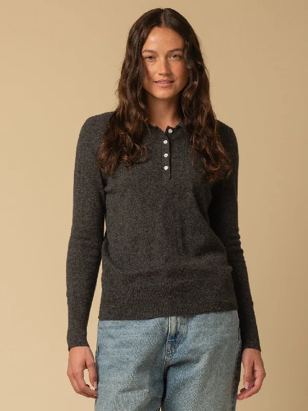 Classic Polo Sweater_Graphite Cable Knit Ribbed Knit Lace Knit