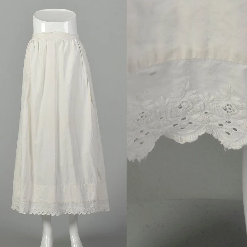 Medium 1900s Skirt Victorian Cotton Slip White Petticoat silk skirt sleek