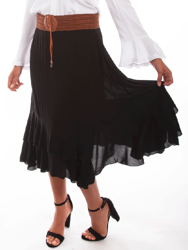 Scully HC439-BLK Womens Skirt With Crochet Band Black summer skirt style