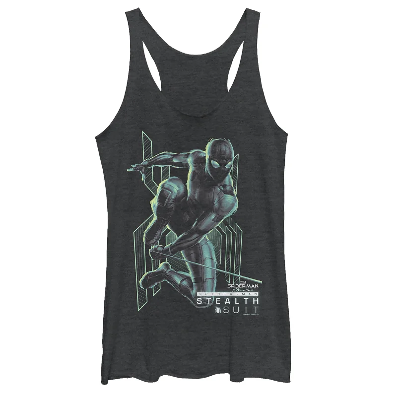 Women's Marvel Spider-Man: Far From Home Stealth Hero Racerback Tank Top charcoal tank top