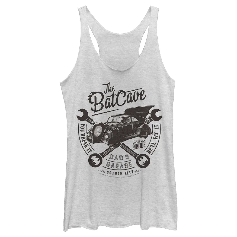 Women's Batman Bat Cave Dad's Garage Racerback Tank Top cutout tank top