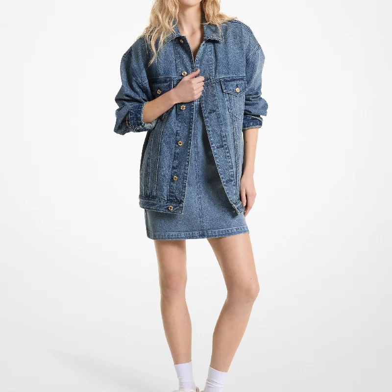 Oversized Denim Jacket A-Line Jacket Boat Neck Shawl Collar