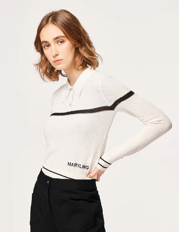 MARYLING TEXTURED POLO CROPPED SWEATER Toggled Drawstring Belted