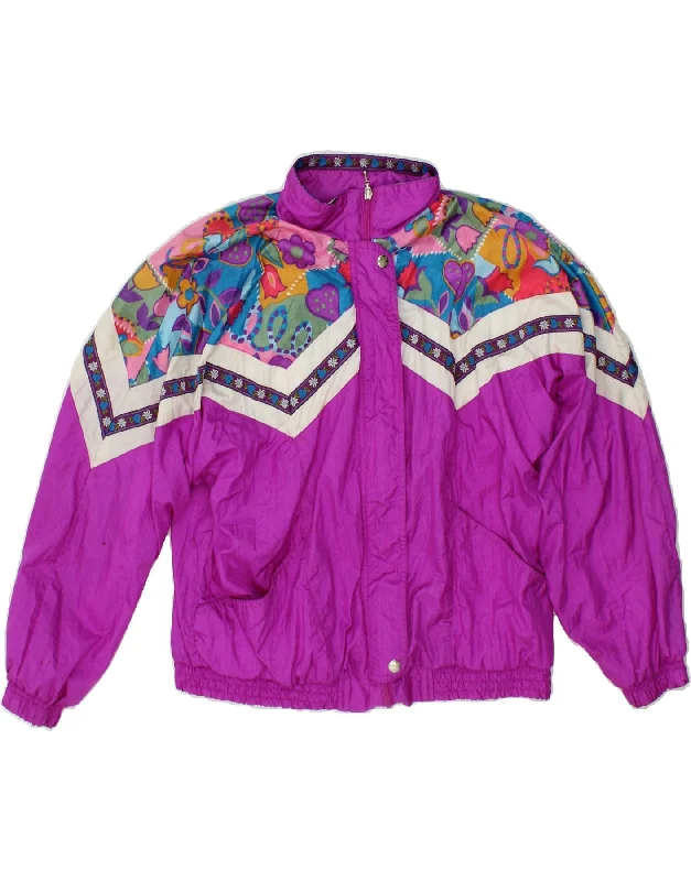 VINTAGE Womens Tracksuit Top Jacket UK 16 Large Pink Floral Nylon Quilted Jacket Puffer Jacket Insulated Jacket