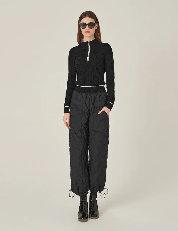 MARYLING Half-High Collar White-Striped Zipper Knitted Sweater Modern Contemporary Chic