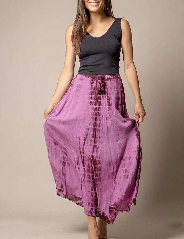 Tie Dye Maxi Skirt - Plum flowy skirt hem