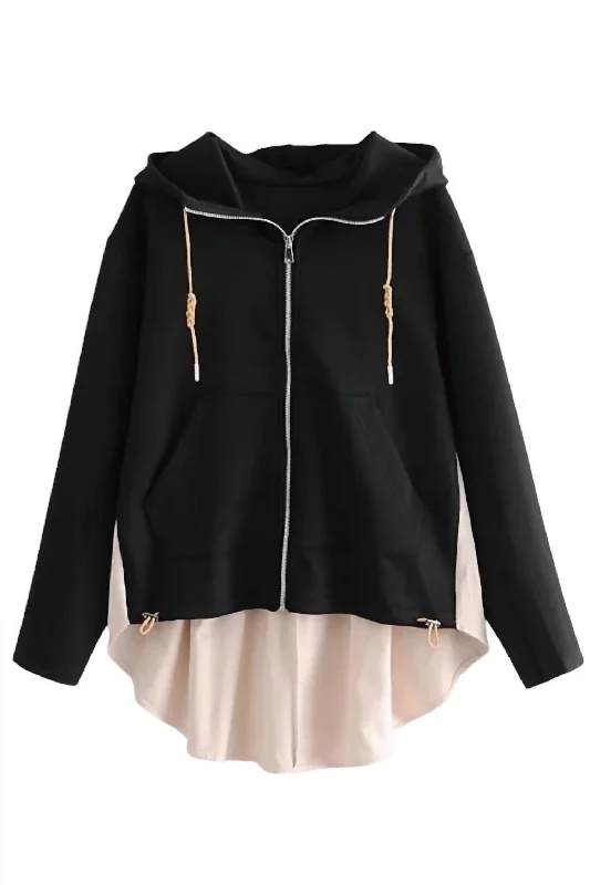 Mckenna Contrast Front Zipper Hoodie Jacket In Black Denim Jacket Leather Jacket Suede Jacket