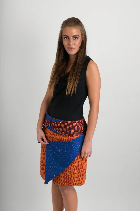 Reversible Cotton Skirt Orange Blue Print Orange Blue Print Belt with Detachable Pocket lace skirt romantic Reversible Cotton Skirt Orange Blue Print Orange Blue Print Belt with Detachable Pocket lace skirt romantic