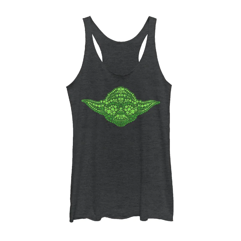 Women's Star Wars St. Patrick's Yoda Clover Face Racerback Tank Top cold shoulder tank Women's Star Wars St. Patrick's Yoda Clover Face Racerback Tank Top cold shoulder tank