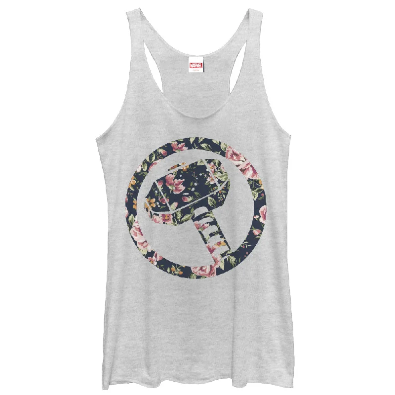 Women's Marvel Hammer Thor Floral Print Racerback Tank Top soft tank top