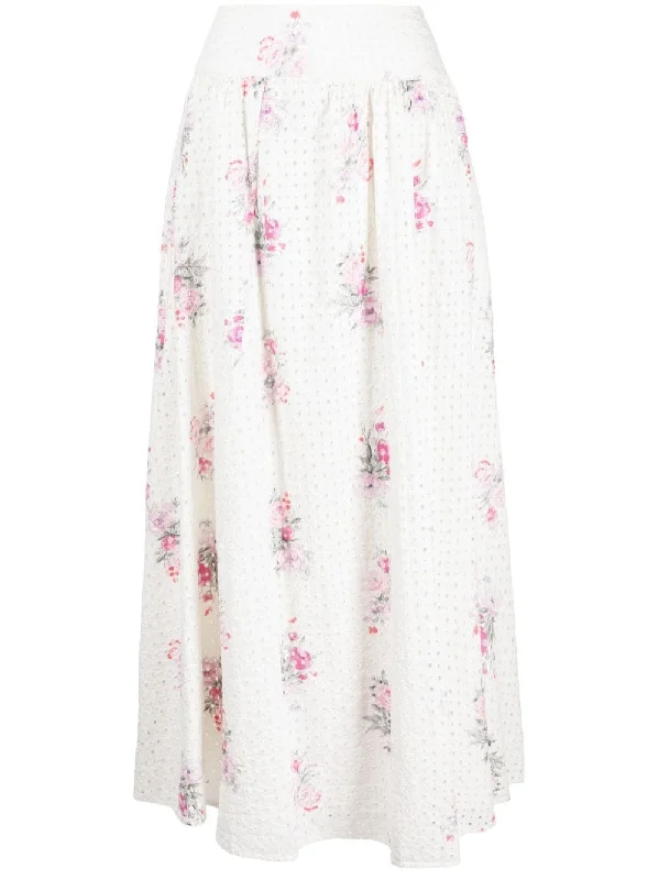 AVENTI FLORAL COTTON MAXI SKIRT ruffled skirt detail