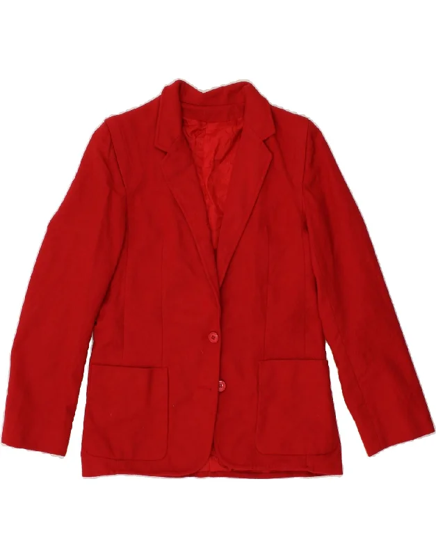 MICHAEL GALL  Womens 2 Button Blazer Jacket UK 12 Medium  Red Wool Knit Fabric Woven Fabric Fleece Fabric