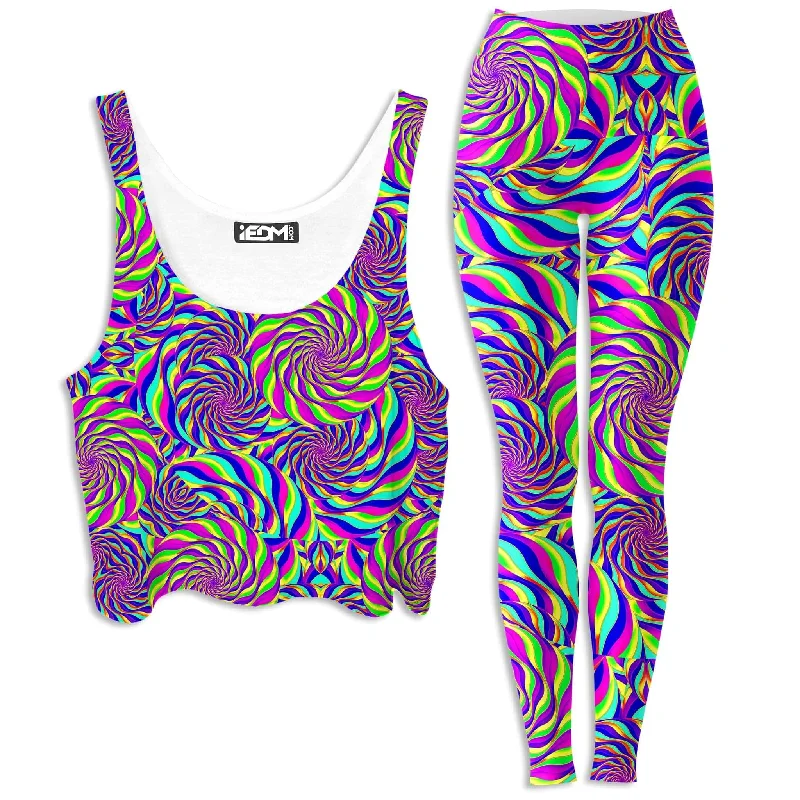 Spinzone Crop Top and Leggings Combo Print Jacquard Patchwork
