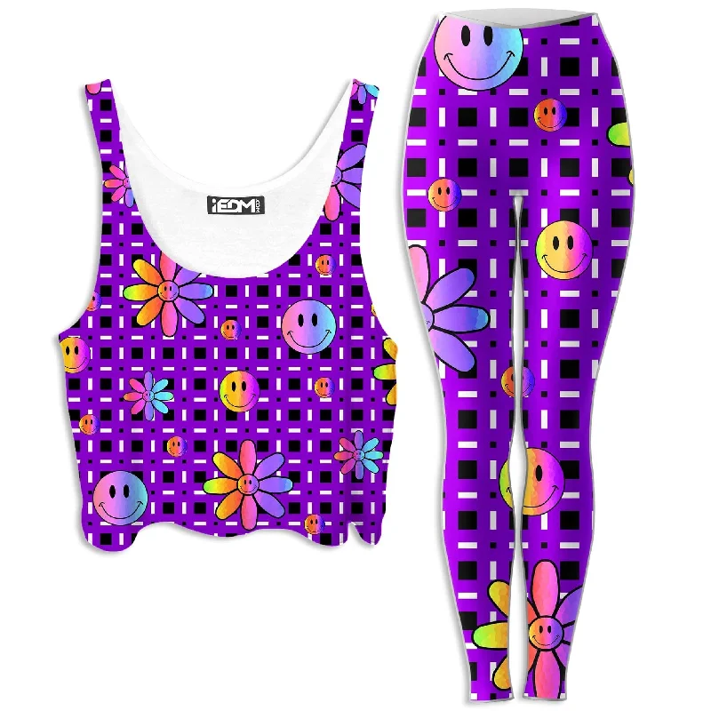 Happiness On Purple Crop Top and Leggings Combo Fleece Fabric Down Fabric Feather Fabric
