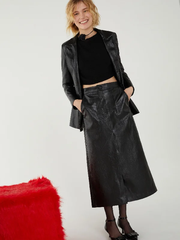 IBLUES Black Leather A-line Skirt denim skirt classic