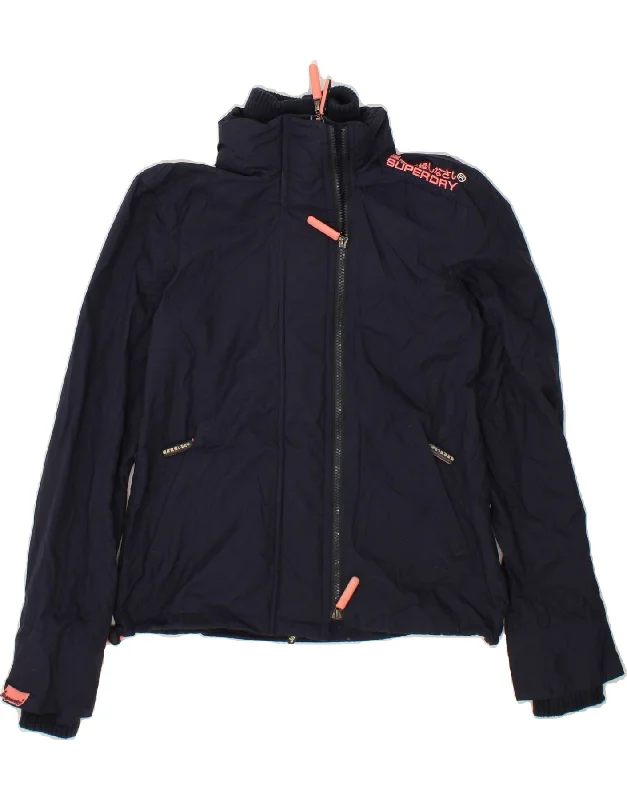 SUPERDRY Womens Windcheater Windbreaker Jacket UK 10 Small Navy Blue Print Jacket Jacquard Jacket Patchwork Jacket