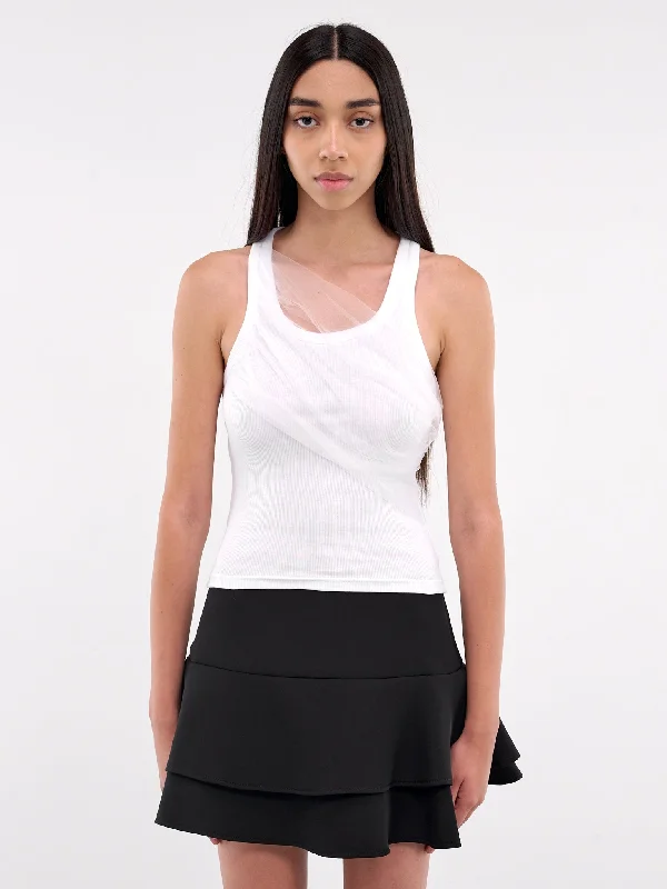 Front Tulle Gathered Tank (DK03T-WHITE) sage tank top