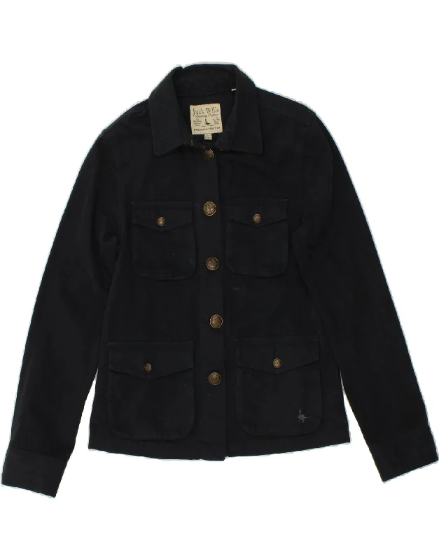 JACK WILLS Womens Utility Jacket UK 10 Small Navy Blue Cotton Cardigan Sweater Pullover