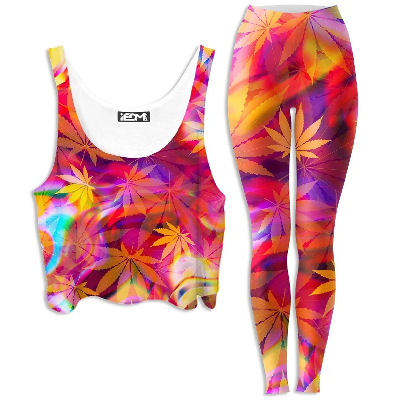 Ganja Dreamin Crop Top and Leggings Combo Cotton Fabric Linen Fabric Terry Fabric