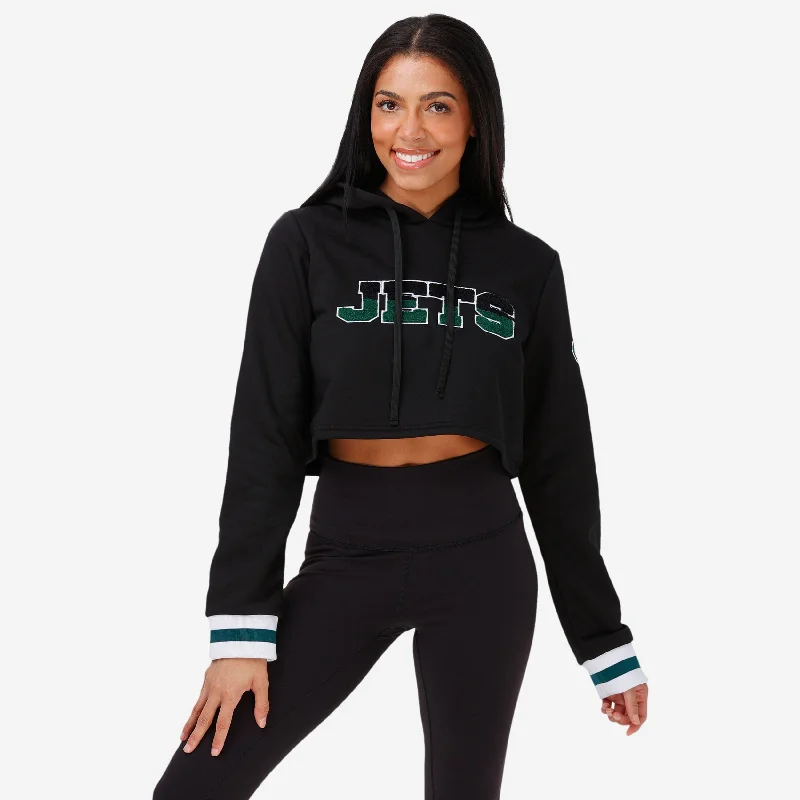 New York Jets Womens Cropped Chenille Hoodie Hoodie with Hem Elastic Stretchable Comfortable