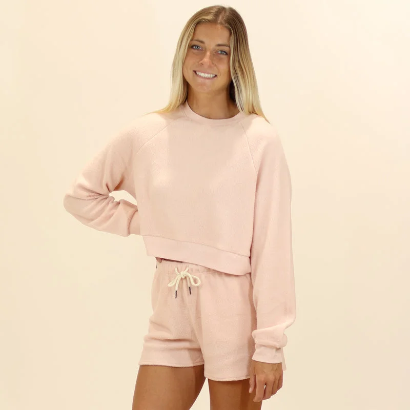 Brushed Fleece Long Sleeve Crop Top Hooded Caped Shawl Collar