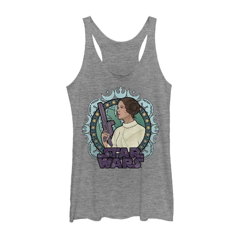 Women's Star Wars Ornate Princess Leia Glass Racerback Tank Top navy tank top