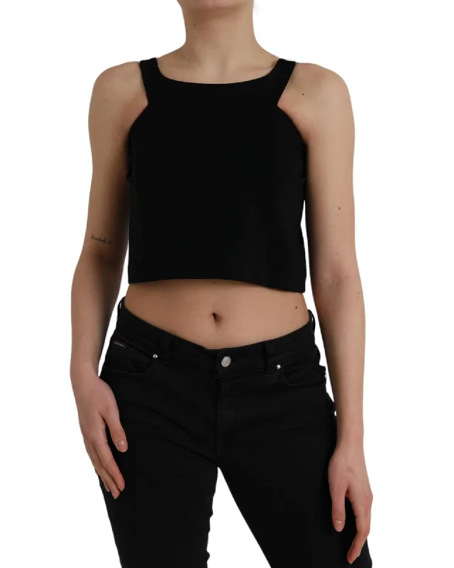 Dolce & Gabbana  Black Crop Top TSH84274 Ribbed Crop Top High Neck Heavyweight