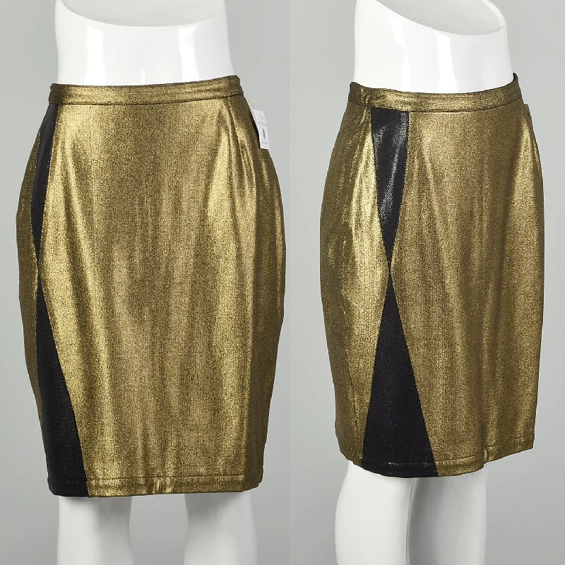 Medium 1990s Gianni Versace Pencil Skirt Metallic Gold Black Embellishments chiffon skirt delicate