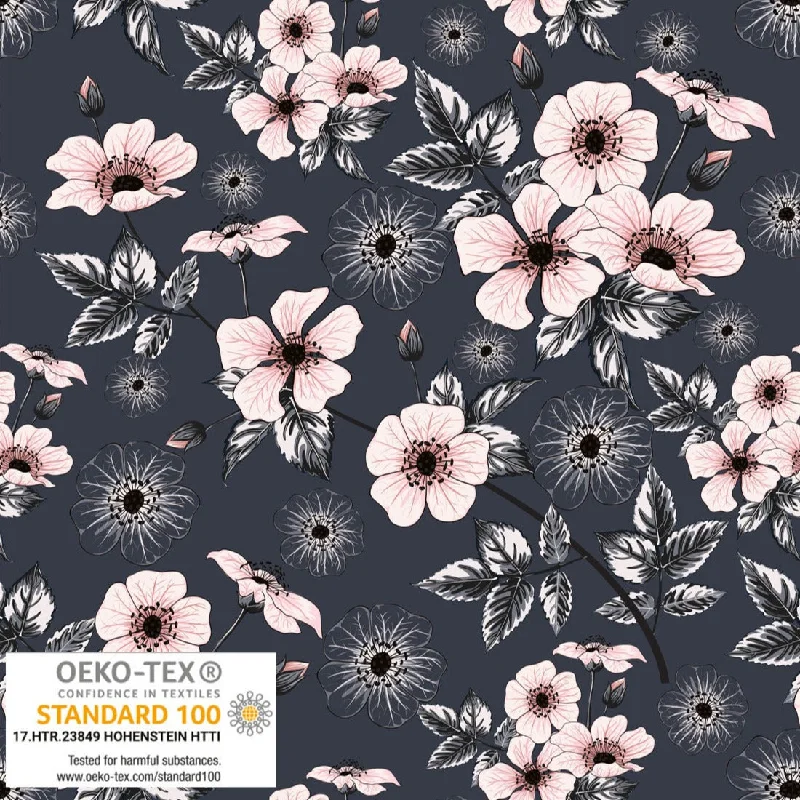 Stof of Denmark Poppies Grey/Pink Avalana Jersey Fabric Women's Jersey Top