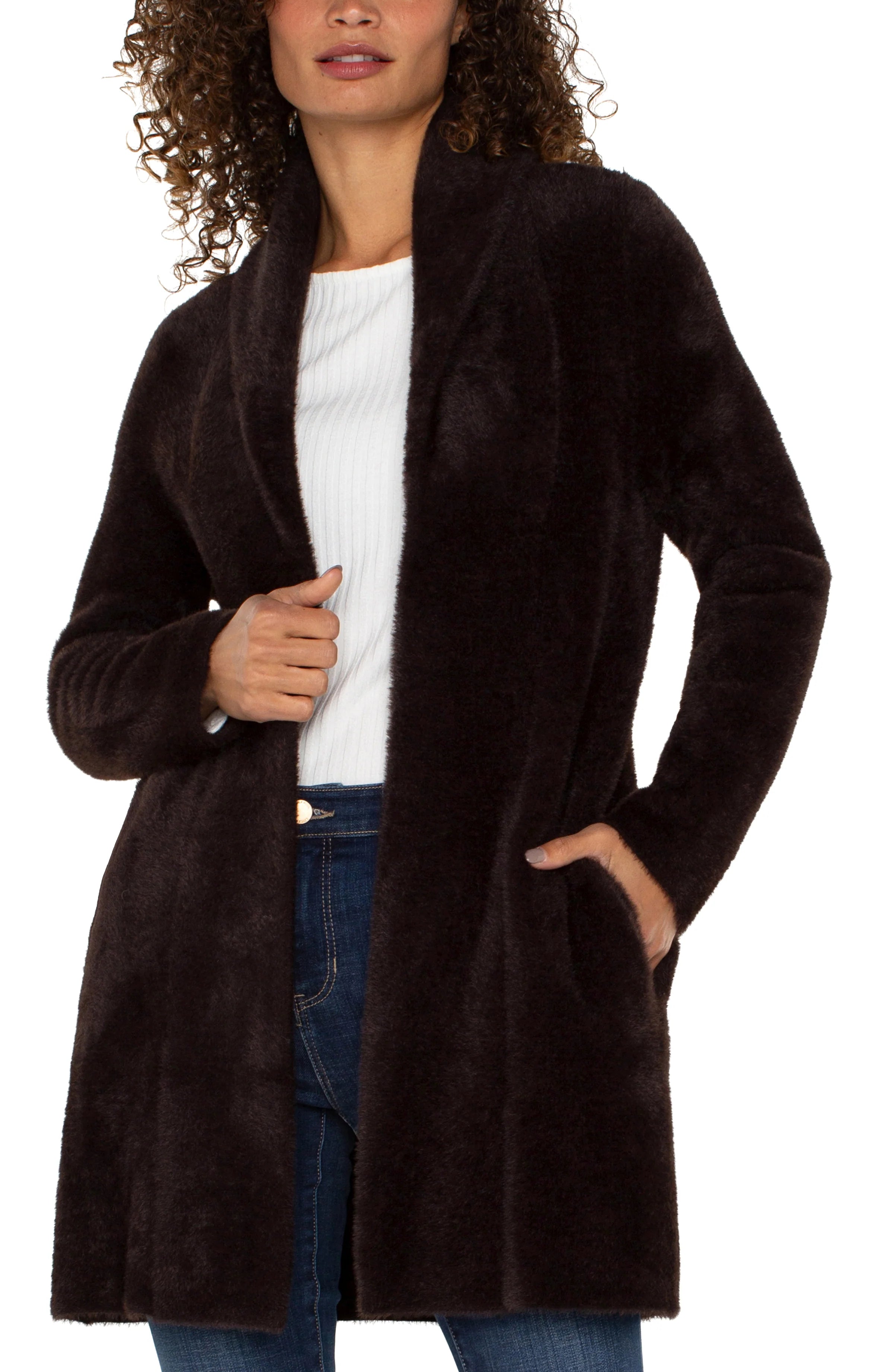 Open Front Coatigan Sweater - Mink Faux Fur Fabric Real Fur Fabric Shearling Fabric