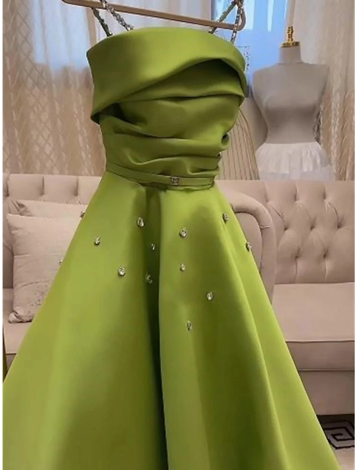 A-Line Evening Gown Elegant Dress Formal Floor Length Christmas Red Green Dress Sleeveless Spaghetti Strap Satin with Pleats Ruched Crystals empire Waist empire A-Line Evening Gown Elegant Dress Formal Floor Length Christmas Red Green Dress Sleeveless Spaghetti Strap Satin with Pleats Ruched Crystals empire Waist empire