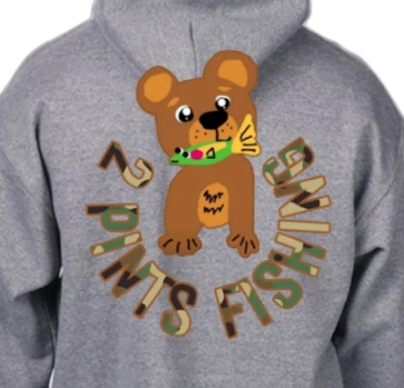 Bear and Fish Winter Hoodie - Heavy Weight Thick Cotton Blend Winter Pullover Fishing Hoodie Hoodie with Tie-Dye Psychedelic Retro