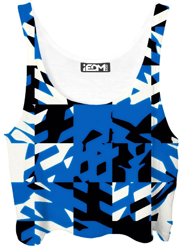 Blue Digital Crop Top Ribbed Crop Top High Neck Heavyweight