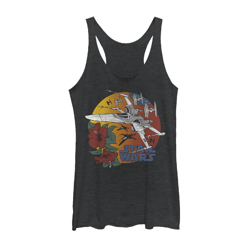 Women's Star Wars: The Rise of Skywalker Tropical X-Wing Racerback Tank Top glitter tank top
