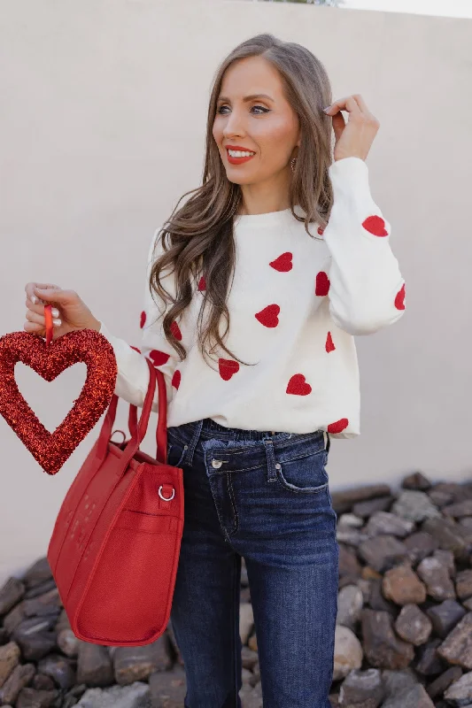 Sweet Sentiments Heart Knit Sweater Long Sweater Short Sweater Cropped Sweater