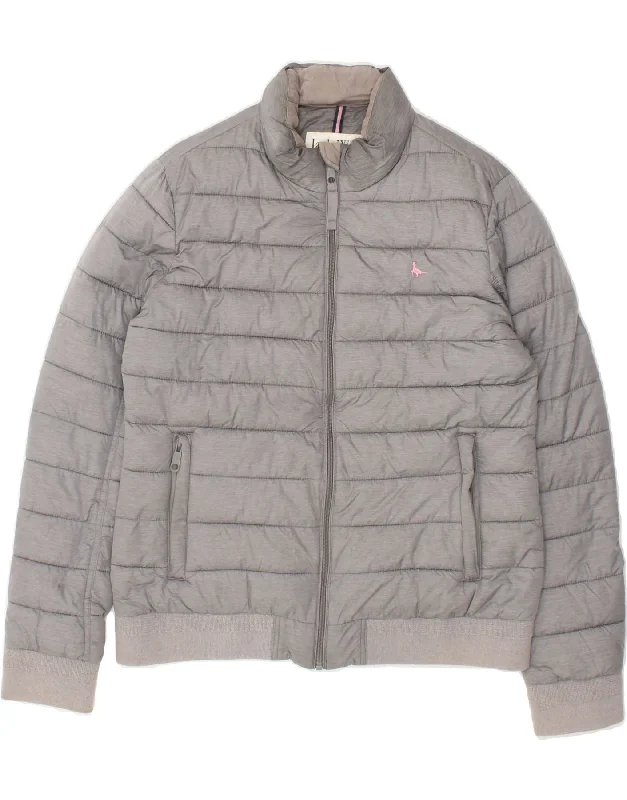 JACK WILLS Womens Padded Jacket UK 14 Large Grey Polyester Mesh Jacket Canvas Jacket Denim Jacket