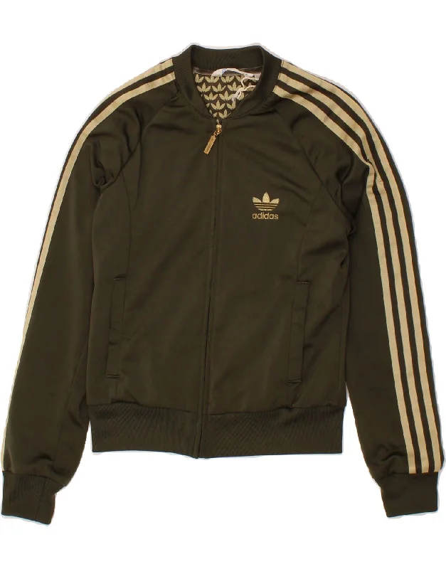 ADIDAS Womens Tracksuit Top Jacket UK 10 Small Khaki Polyester Wool Jacket Cashmere Jacket Tweed Jacket